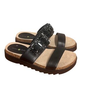 Seven Dials Black Gem-Embellished Dual Strap Sandals Size 7